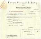 Registo de velocípede com o nº 8451, em nome de Manuel Rodrigues Domingos, morador em Idanha.