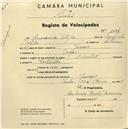 Registo de velocípede de marca Oriental, com o nº 1484, em nome de Armindo Filipe, morador em Janas.