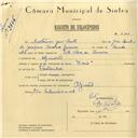 
Registo de velocípede de marca Raio, com o nº 6000, em nome de António José Couto, morador em Algueirão.