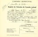 Registo de um veiculo de duas rodas tirado por um animal de espécie cavalar destinado a transporte de mercadorias em nome de Abílio Mário do Rio, morador em Mem Martins.