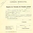 Registo de um veiculo de duas rodas tirado por um animal de espécie asinina destinado a transporte de mercadorias em nome de Edmundo Agostinho Simões, morador no Algueirão.