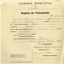 Registo de velocípede com o nº 1436, em nome de Luís Alves Amorim, morador em Janas.