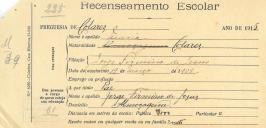 Recenseamento escolar de Maria de Jesus, filha de Jorge Firmino de Jesus, moradora em Almoçageme.