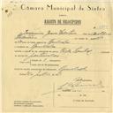 Registo de velocípede de marca Cycles Pombal, com o nº 5885, em nome de Joaquim Jesus Valentim, morador em Ranholas.