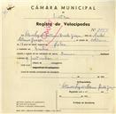Registo de velocípede de marca Bernes, com o nº 3265, em nome de Otávio Augusto Antunes Duarte Graça, morador em Rinchoa.
