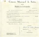 Registo de velocípede de marca F.B.M., com o nº 9275, em nome de Martinho Ventura Marciano, morador em Almargem do Bispo.