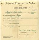 Registo de velocípede com o nº 7205, em nome de Manuel José Varela Antunes, morador em Agualva.