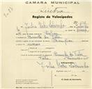 Registo de velocípede de marca Champion, com o nº 698, em nome de Júlia Nobre Sobrinho, moradora em Quinta da Tala.