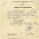 Registo de velocípede com o nº 3221, em nome de Manuel Pellon Rodriguez, morador em Recreio da Morgadinha, Pinhal da Nazaré.