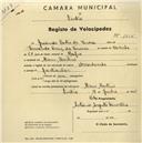 Registo de velocípede com o nº 1865, em nome de Gracinda Botto da Fonseca, moradora em Mem Martins.