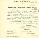 Registo de um veiculo de duas rodas tirado por dois animais de espécie bovina destinado a transporte de mercadorias em nome de J.C.M. Ferreira da Costa, morador na Quinta da Fonte, Albarraque.