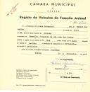 Registo de um veiculo de duas rodas tirado por dois animais de espécie bovina destinado a transporte de mercadorias em nome de Jesuína de Jesus Bernardes, moradora em São João das Lampas.