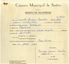 Registo de velocípede de marca Sachs, com o nº 9913, em nome de Domingos Teotónio Marcelino, morador em Pedra Furada.