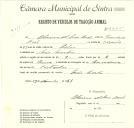 Registo de um veiculo de duas rodas tirado por dois animais de espécie asinina destinado a transporte de mercadorias em nome de Oliveira Alves Boal, morador em Mem Martins.