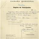 Registo de velocípede de marca The Nadir, com o nº 139, em nome de Jorge Henrique d'Almeida do Valle Sacramento, morador em Queluz.