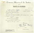 Registo de velocípede de marca Raio, com o nº 8394, em nome de João António Martins, morador em Sintra.