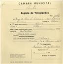 Registo de velocípede com o nº 1447, em nome de Maria  R. Silva Lourena, morador em Colares.