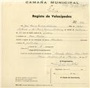 Registo de velocípede com o nº 904, em nome de José Maria Correia Vitorino, morador em Mem Martins.