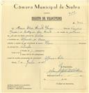 Registo de velocípede de marca Helios, com o nº 7122, em nome de Maria Elisa Barata Mendes, morador em Algueirão de Cima.