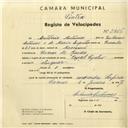 Registo de velocípede de marca Royal Cycles, com o nº 2906, em nome de António Antunes, morador em Cacém de Baixo.