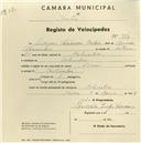 Registo de velocípede de marca Dinar, com o nº 974, em nome de Ludgero Alexandre Baleia, morador em Bolembre.