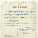 Registo de velocípede de marca Raio, com o nº 5469, em nome de Albertino Barbosa Fernandes, morador em Mem Martins.