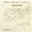 Registo de velocípede com o nº 5260, em nome de Joaquim António Rosado, morador em Portela de Sintra.