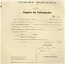 Registo de velocípede de marca Mauritane, com o nº 64 , em nome de José Luís Mares Júnior, morador em Pero Pinheiro.
