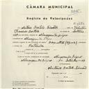 Registo de velocípede de marca Azur, com o nº 4384, em nome de António Bertolo Simões, morador em Almargem do Bispo.