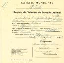 Registo de um veiculo de duas rodas tirado por um animal de espécie muar destinado a transporte de mercadorias em nome de António Henrique Andrade, morador no Algueirão.