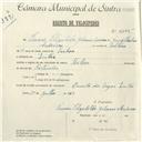 Registo de velocípede de marca Helios, com o nº 5345, em nome de Emma Elizabethe Gilmane Andersen, moradora em Sintra.