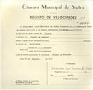 Registo de velocípede com o nº 9558, em nome de Alexandre José Ferreira da Costa Cordeiro, morador em Pinhal da Nazaré.