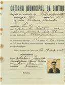 Registo de matricula de velocipedista em nome de José Ribeiro Gavinho, morador em Sintra, com o nº de inscrição 968.