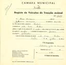 Registo de um veiculo de duas rodas tirado por um animal de espécie cavalar destinado a transporte de mercadorias em nome de Hans Wimmor, morador na Vila Saxe, Belas.