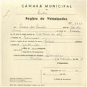 Registo de velocípede de marca Rubia, com o nº 3844, em nome de Idilio dos Santos, morador em Lameiras.