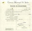 Registo de velocípede com o nº 9313, em nome de José Pereira, morador em Venda Seca.
