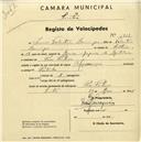 Registo de velocípede com o nº 1812, em nome de Inácio Valentim Domingos, morador em Pero Pinheiro.