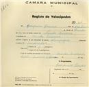Registo de velocípede de marca Olympique, com o nº 314, em nome de Joaquim Bruno, morador em Santa Susana.