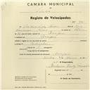 Registo de velocípede com o nº 945, em nome de António Luís Neves, morador em Assafora.