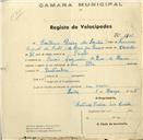 Registo de velocípede de marca Star, com o nº 1101, em nome de António Pereira dos Santos, morador em Paiões.