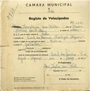 Registo de velocípede de marca Helios, com o nº 1801, em nome de Josephina Van-Zeller, moradora em Pexilgais.