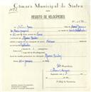 Registo de velocípede com o nº 5573, em nome de António Garcia, morador em Afonsos, Queluz.