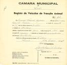 Registo de um veiculo de duas rodas tirado por dois animais de espécie asinina destinado a transporte de mercadorias em nome de Manuel Vicente Lageiro, morador em Cortesia.