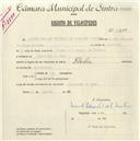 Registo de velocípede de marca Flecha, com o nº 5394, em nome de Manuel Eduardo Ferreira de Carvalho Martins, morador em Algueirão de Cima.