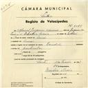 Registo de velocípede de marca Reynolds, com o nº 4085, em nome de Manuel Joaquim Núncio, morador em Arméz.