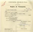 Registo de velocípede com o nº 3456, em nome de Rafael Francisco Simões, morador em Dona Maria.