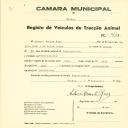 Registo de um veiculo de duas rodas tirado por dois animais de espécie muar destinado a transporte de mercadorias em nome de Manuel Duarte Rosa, morador em Pero Pinheiro.