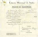 Registo de velocípede com o nº 9155, em nome de Eduardo José Franco, morador em Pero Pinheiro.