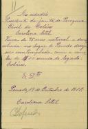 Requerimento feito por Carolina Setil ao Presidente da Junta de Paróquia de Colares para receber a esmola de 1$00 escudo do legado Colares.