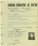 Registo de matricula de velocipedista em nome de António dos Reis Moreira, morador no Linhó, com o nº de inscrição 1812.
